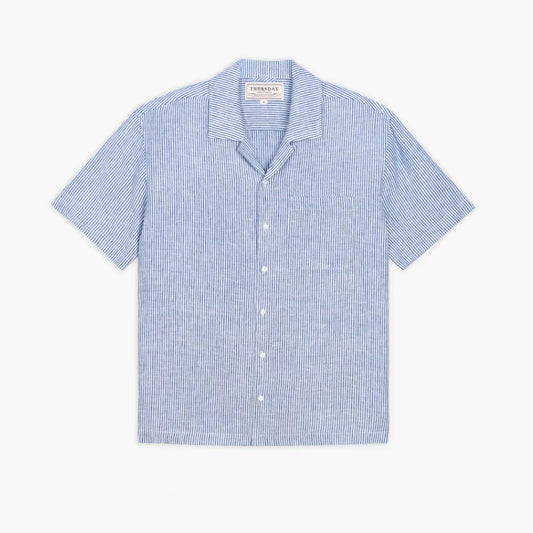 Linen Camp Shirt | White & Indigo